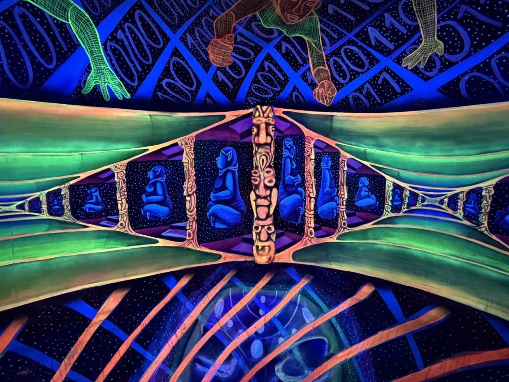 Pintura fluorescente que convierte la sala en un túnel